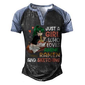 Just A Girl Who Loves Anime Ramen And Sketching Girls Ns Men's Henley Shirt Raglan Sleeve 3D Print T-shirt - Thegiftio UK