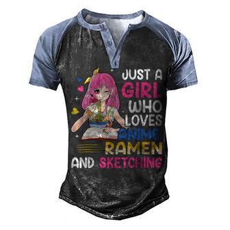 Just A Girl Who Loves Anime Ramen And Sketching Japan Anime Men's Henley Shirt Raglan Sleeve 3D Print T-shirt - Thegiftio UK