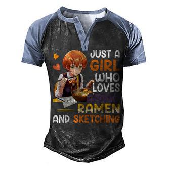 Just A Girl Who Loves Anime Ramen And Sketching Japan Anime Men's Henley Shirt Raglan Sleeve 3D Print T-shirt - Thegiftio UK