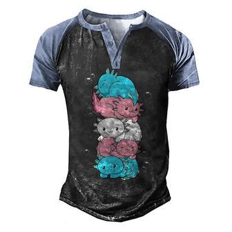 Kawaii Axolotl Pile Transgender Pride Flag Trans Lgbtq Men's Henley Shirt Raglan Sleeve 3D Print T-shirt - Thegiftio UK