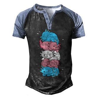 Kawaii Axolotl Pile Transgender Pride Flag Trans Lgbtq V2 Men's Henley Shirt Raglan Sleeve 3D Print T-shirt - Thegiftio UK