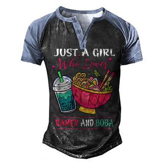 Kawaii Just A Girl Who Loves Ramen And Boba Tea Bubble Milk Men's Henley Shirt Raglan Sleeve 3D Print T-shirt - Thegiftio UK