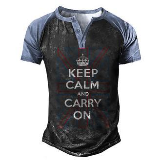 Keep Calm And Carry On With Outline Of Uk Flag Men's Henley Shirt Raglan Sleeve 3D Print T-shirt - Thegiftio UK