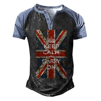 Keep Calm And Carry On With Uk Flag Men's Henley Shirt Raglan Sleeve 3D Print T-shirt - Thegiftio UK