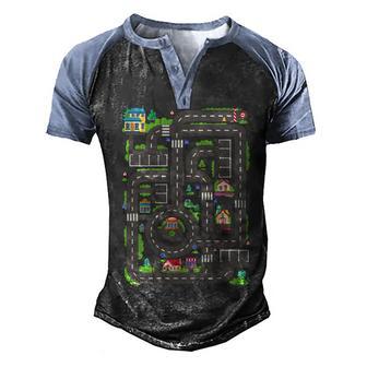 Kid Play Cars On Dad Back Race Track Mat Fathers Day V2 Men's Henley Shirt Raglan Sleeve 3D Print T-shirt - Thegiftio UK