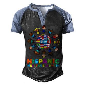 Kids Around Globe Hispanic Flags Heritage Month Boys Girls V2 Men's Henley Shirt Raglan Sleeve 3D Print T-shirt - Thegiftio UK