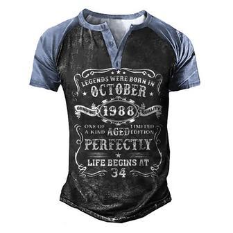 Legends Were Born In October 1988 34 Years Old Gifts Boy Men Men's Henley Shirt Raglan Sleeve 3D Print T-shirt - Thegiftio UK