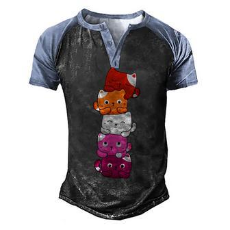Lesbian Pride Cat Lgbt Gay Flag Cute Hers And Hers Gifts Men's Henley Shirt Raglan Sleeve 3D Print T-shirt - Thegiftio UK
