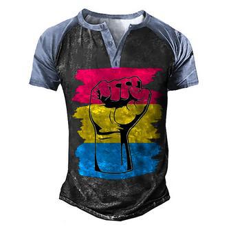 Lgbt Resist Fist Vintage Hand Pansexual Flag Pan Pride 2022 Men's Henley Shirt Raglan Sleeve 3D Print T-shirt - Thegiftio UK