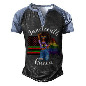 Lgbtq Junenth Queen Gay Pride Flag Blm Afro Hair Black Men's Henley Shirt Raglan Sleeve 3D Print T-shirt - Thegiftio UK