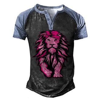 Lion Pink Bandana Breast Cancer Awareness Survivor Warrior Men's Henley Shirt Raglan Sleeve 3D Print T-shirt - Thegiftio UK