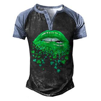 Lips Sexy Green Cool Irish Shamrock St Patricks Day Men's Henley Shirt Raglan Sleeve 3D Print T-shirt - Thegiftio UK