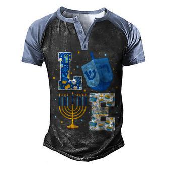 Love Cute Hanukkah Decorations Dreidel Menorah Chanukah Men's Henley Shirt Raglan Sleeve 3D Print T-shirt - Thegiftio UK