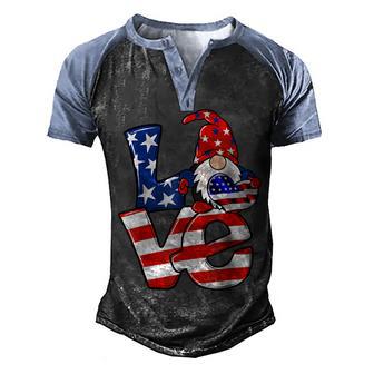 Love Gnome Usa Flag 4Th Of July V2 Men's Henley Shirt Raglan Sleeve 3D Print T-shirt - Thegiftio UK