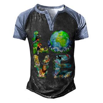 Love World Earth Day 2022 Planet Environmental Animal Men's Henley Shirt Raglan Sleeve 3D Print T-shirt - Thegiftio UK
