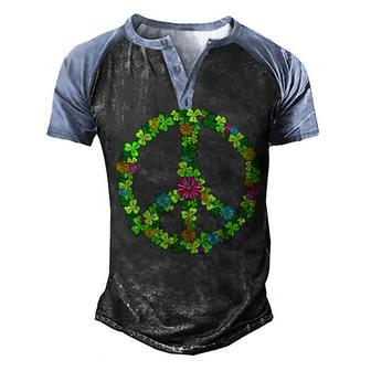 Lucky Shamrock Peace Sign St Patricks Day Hippie Clover Leaf Men's Henley Shirt Raglan Sleeve 3D Print T-shirt - Thegiftio UK