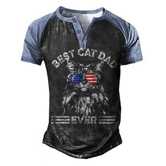 Men Best Cat Dad Ever Funny Maine Coon Cat American Flag Men's Henley Shirt Raglan Sleeve 3D Print T-shirt - Thegiftio UK