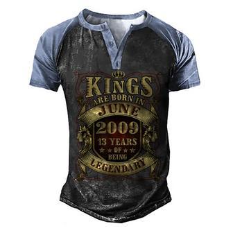 Mens 13Rd Birthday Gift Legendary King Born June 2009 13 Yrs Old Men's Henley Shirt Raglan Sleeve 3D Print T-shirt - Thegiftio UK