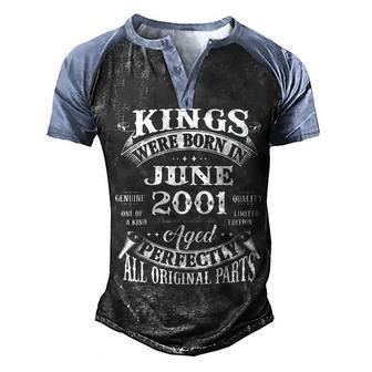 Mens 21St Birthday Gift For Kings Born In June 2001 21 Years Old Men's Henley Shirt Raglan Sleeve 3D Print T-shirt - Thegiftio UK