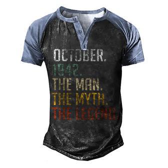 Mens 80 Year Old Gift October 1942 Man Myth Legend 80Th Birthday Men's Henley Shirt Raglan Sleeve 3D Print T-shirt - Thegiftio UK