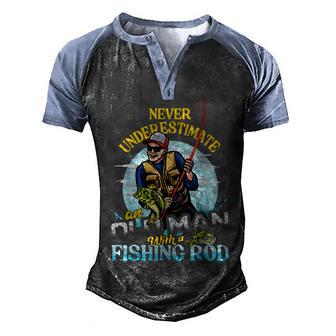 Mens Bass Fishing Birthday Never Underestimate An Old Man Men's Henley Shirt Raglan Sleeve 3D Print T-shirt - Thegiftio UK