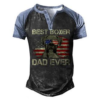 Mens Best Boxer Dad Ever Dog Lover American Flag Gift Men's Henley Shirt Raglan Sleeve 3D Print T-shirt - Thegiftio UK