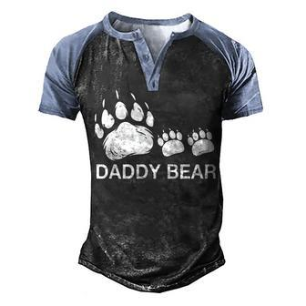 Mens Daddy Bear 2 Cubs Daddy Bear Twin Dad 2 Kids Fathers Day Men's Henley Shirt Raglan Sleeve 3D Print T-shirt - Thegiftio UK