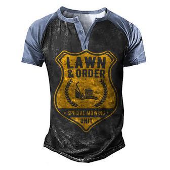 Mens Fathers Day Gardening Gift Lawn & Order Special Mowing Unit Men's Henley Shirt Raglan Sleeve 3D Print T-shirt - Thegiftio UK