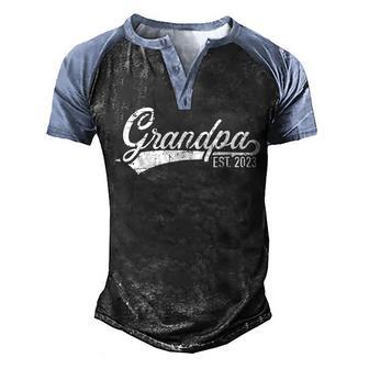 Mens Grandpa Est 2023 For Fathers Day Soon To Be Grandpa 2023 Men's Henley Shirt Raglan Sleeve 3D Print T-shirt - Thegiftio UK