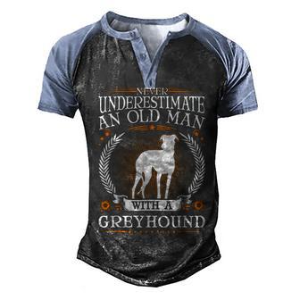 Mens Greyhound Old Man Sighthound Men's Henley Shirt Raglan Sleeve 3D Print T-shirt - Thegiftio UK