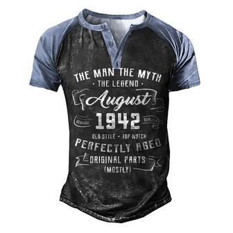 Mens Man Myth Legend August 1942 80Th Birthday Gift 80 Years Old Men's Henley Shirt Raglan Sleeve 3D Print T-shirt - Thegiftio UK