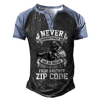 Mens Old Man Who Can End You From Another Zip Code Sniper Veteran Men's Henley Shirt Raglan Sleeve 3D Print T-shirt - Thegiftio UK
