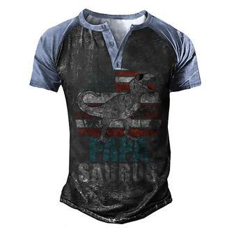 Mens Papasaurus T Rex Dinosaur Papa Saurus American Flag Gift Men's Henley Shirt Raglan Sleeve 3D Print T-shirt - Thegiftio UK