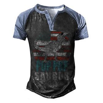 Mens Pop Popsaurus T Rex Dinosaur Grandpa Saurus American Flag Men's Henley Shirt Raglan Sleeve 3D Print T-shirt - Thegiftio UK