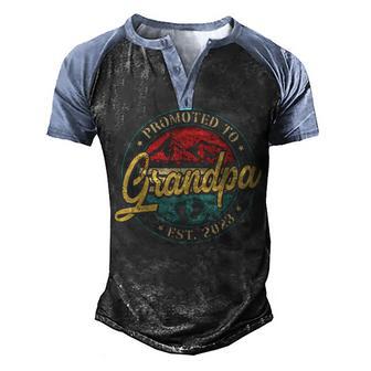 Mens Retro New Grandpa Promoted To Grandpa 2023 Baby Announcement Men's Henley Shirt Raglan Sleeve 3D Print T-shirt - Thegiftio UK