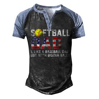 Mens Softball Dad Us Flag Vintage Loves Baseball Fathers Day Men's Henley Shirt Raglan Sleeve 3D Print T-shirt - Thegiftio UK