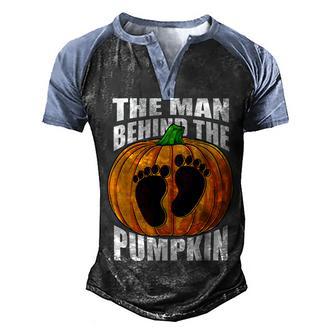 Mens The Man Behind The Pumpkin Dad Halloween Pregnancy Reveal Men's Henley Shirt Raglan Sleeve 3D Print T-shirt - Thegiftio UK