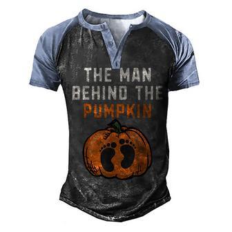 Mens The Man Behind The Pumpkin Dad Halloween Pregnancy Reveal Men's Henley Shirt Raglan Sleeve 3D Print T-shirt - Thegiftio UK