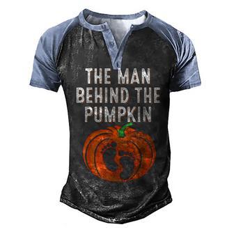 Mens The Man Behind The Pumpkin Dad Halloween Pregnancy Reveal Men's Henley Shirt Raglan Sleeve 3D Print T-shirt - Thegiftio UK