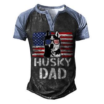 Mens Vintage American Flag Husky Dad Dog Gift For Fathers Day Men's Henley Shirt Raglan Sleeve 3D Print T-shirt - Thegiftio UK