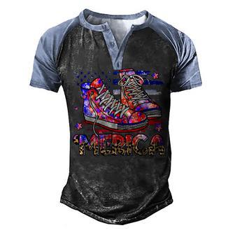 Merica Shoes Tie Dye Leopard Usa Flag Sunglasses 4Th Of July Men's Henley Shirt Raglan Sleeve 3D Print T-shirt - Thegiftio UK