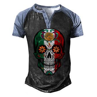 Mexico Skull Flag Mexico National Hispanic Heritage Month Men's Henley Shirt Raglan Sleeve 3D Print T-shirt - Thegiftio UK