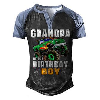 Monster Truck Family Matching Grandpa Of The Birthday Boy Men's Henley Shirt Raglan Sleeve 3D Print T-shirt - Thegiftio UK