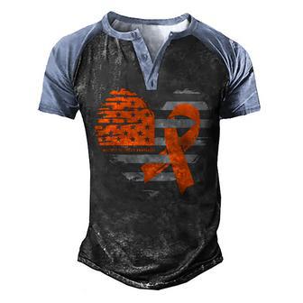 Ms Multiple Sclerosis Awareness Love Heart Usa American Flag Men's Henley Shirt Raglan Sleeve 3D Print T-shirt - Thegiftio UK