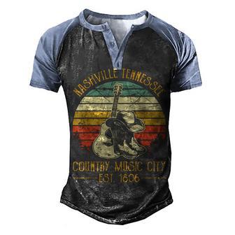 Nashville Tennessee Country Music City Boots Hat Guitar Men's Henley Shirt Raglan Sleeve 3D Print T-shirt - Thegiftio UK