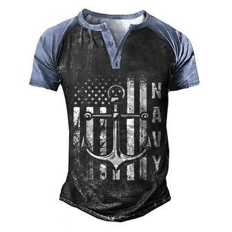 Navy Anchor And Us Flag Men's Henley Shirt Raglan Sleeve 3D Print T-shirt - Thegiftio UK