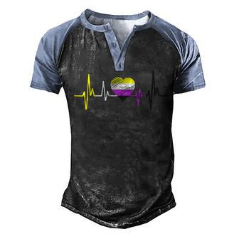 Nonbinary Pride Heartbeat Lgbt Non Binary Flag Heartbeat Men's Henley Shirt Raglan Sleeve 3D Print T-shirt - Thegiftio UK