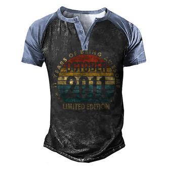 October 2011 11 Years Old Gifts Men Vintage 11Th Birthday Men's Henley Shirt Raglan Sleeve 3D Print T-shirt - Thegiftio UK