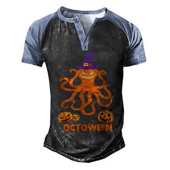 Octoween Happy Halloween Funny Octopus Pumpkin Witch Costume Men's Henley Shirt Raglan Sleeve 3D Print T-shirt - Thegiftio UK