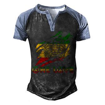 One Love Reggae Lion Of Judah Claw Rastafari Roots Lion Men's Henley Shirt Raglan Sleeve 3D Print T-shirt - Thegiftio UK